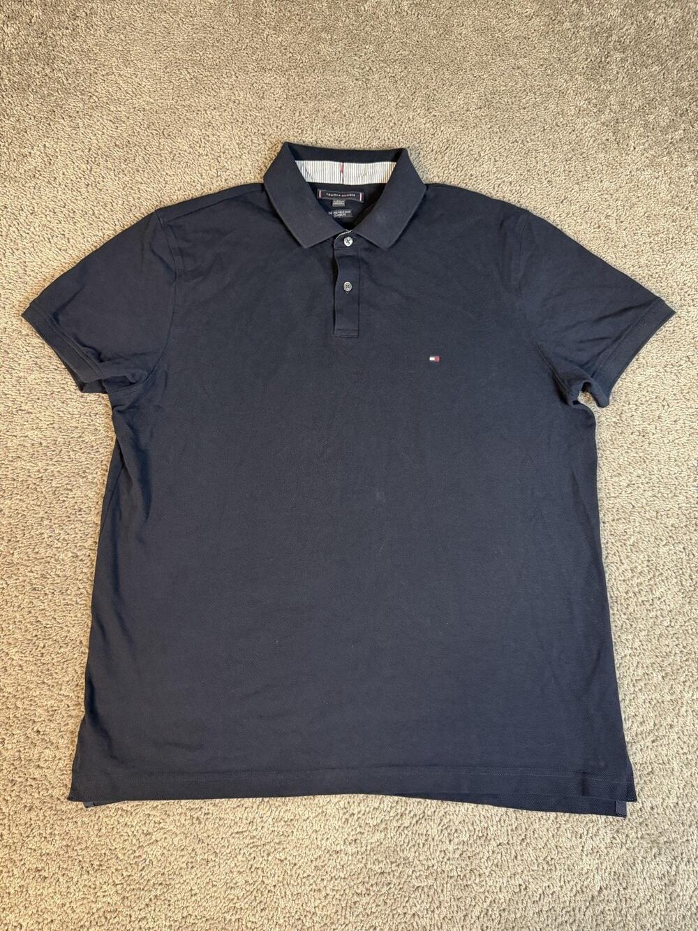 Tommy Hilfiger Polo Shirt Mens 2XL Black Short Sleeve Collared Classic Fit